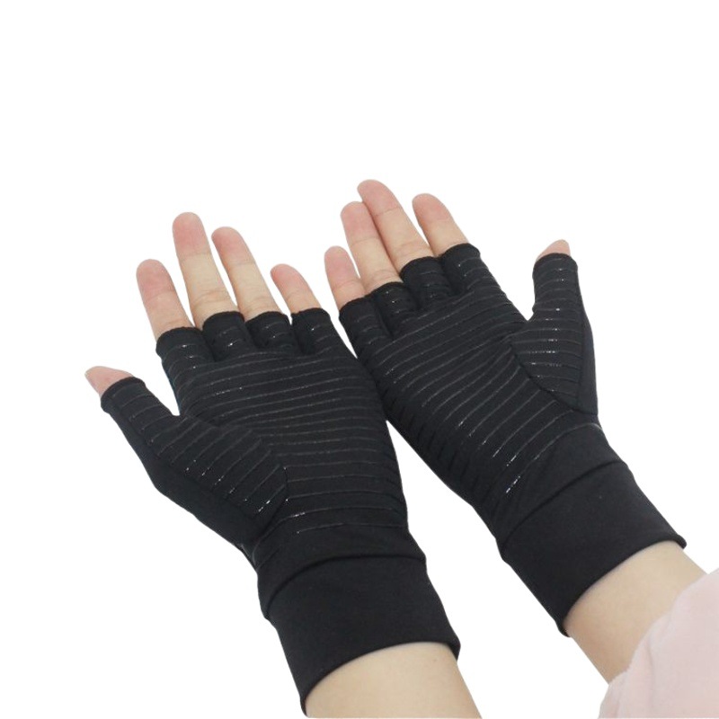 Cross-border Amazon copper fiber half finger pressure gloves copper ion deodorant joint silicone outdoor riding gloves