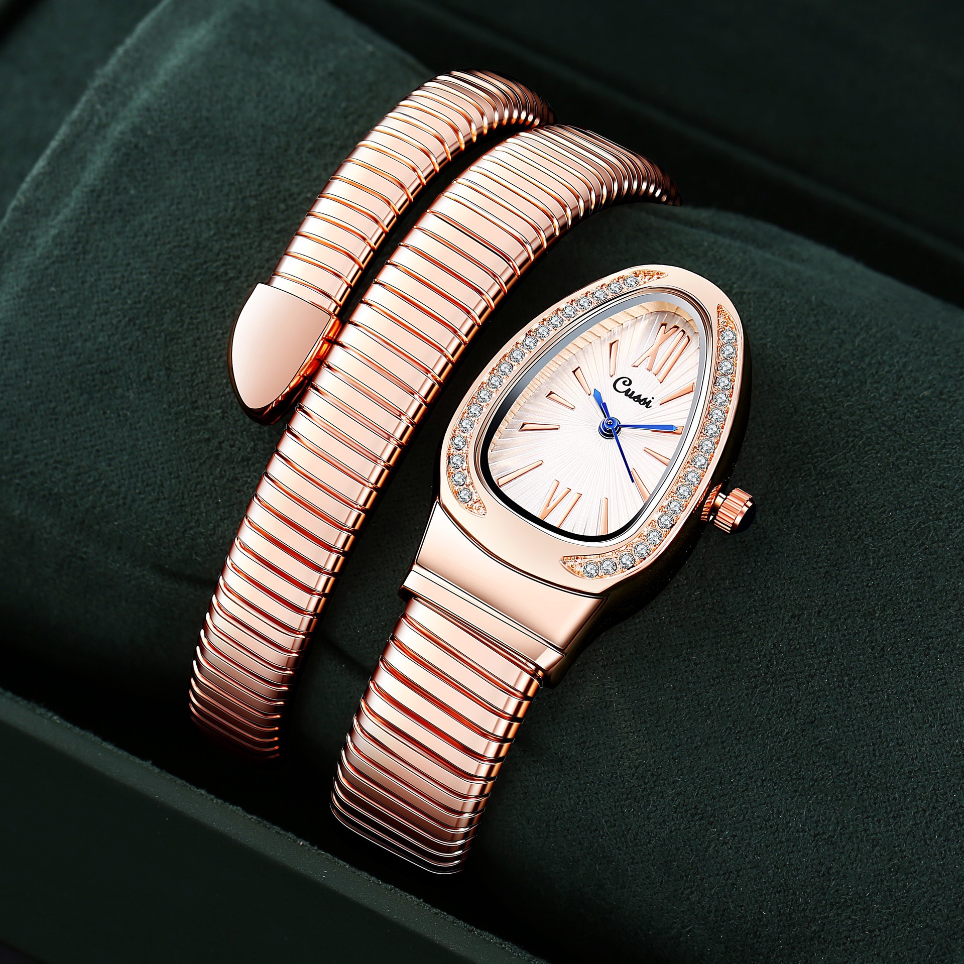 2024 Cross-border E-commerce Hot Selling European, American and Southeast Asian Style Rose Gold Snake Wrap Bracelet Watch Quartz Women's Watch