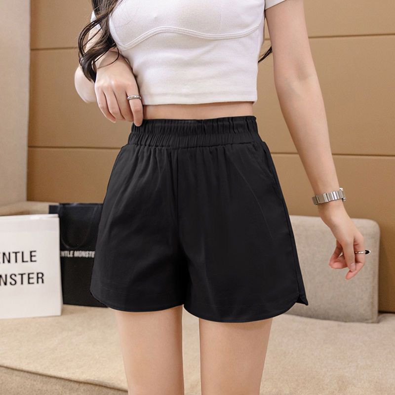Women's cotton shorts summer new high waist all-match elastic waist shorts split A- line loose wide leg outer shorts