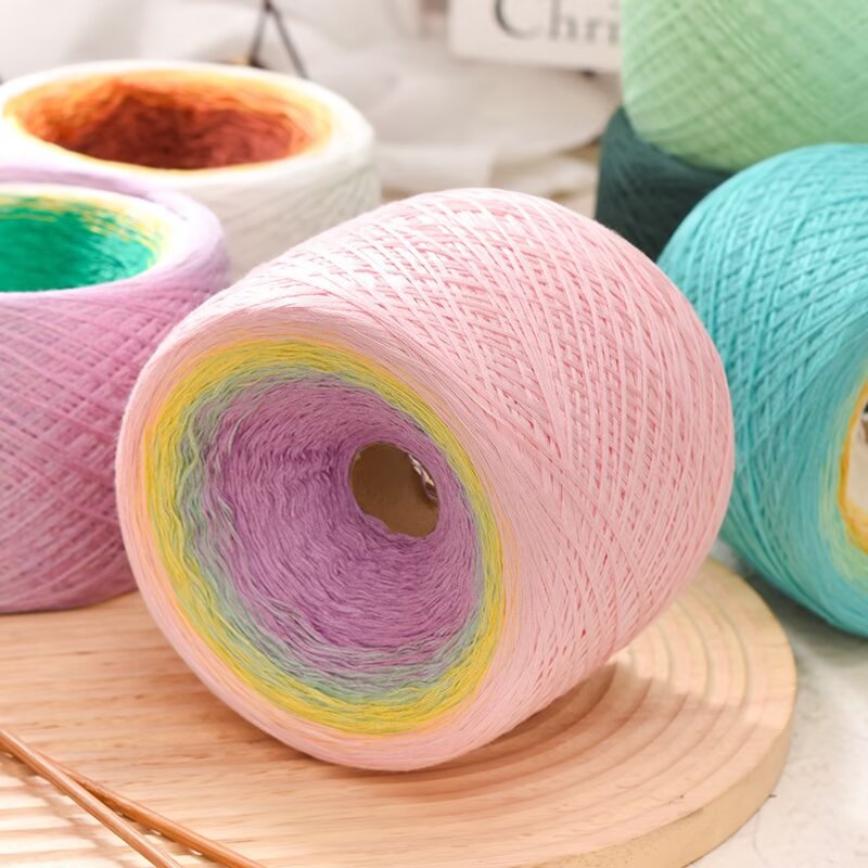 Silk Cotton Mercerized Cotton Gradient Color Long Gradient Cake Handmade Crochet Shawl Baby Lace Yarn