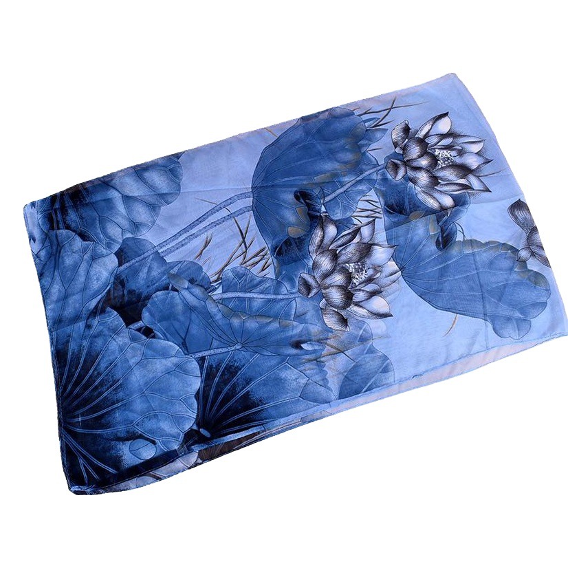 New classic European and American style lotus chiffon printed silk scarf wholesale Yiwu ladies long small scarf