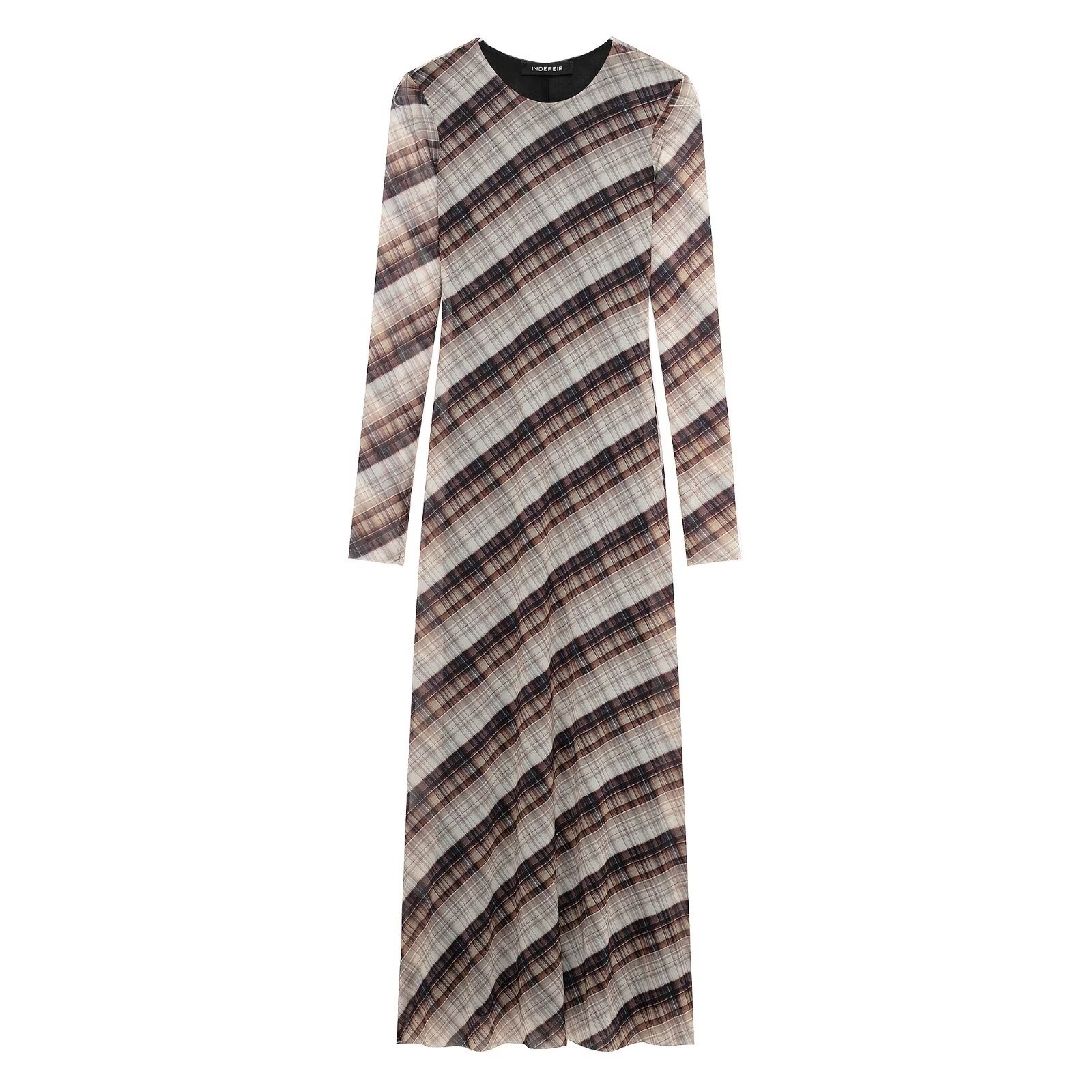 SAW AliExpress Independent Station Stripe European and American Style Fashion Silk Net Temperament Crewneck Long Sleeve dress 5039283
