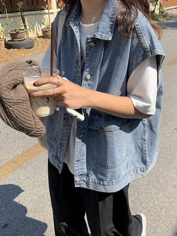 Picture of Autumn and Winter K-Style 2025 Workwear Vest with Denim Vest Jacket for Women Trendyy Outer Wear Sleeveless Waistoutwear Cardigan