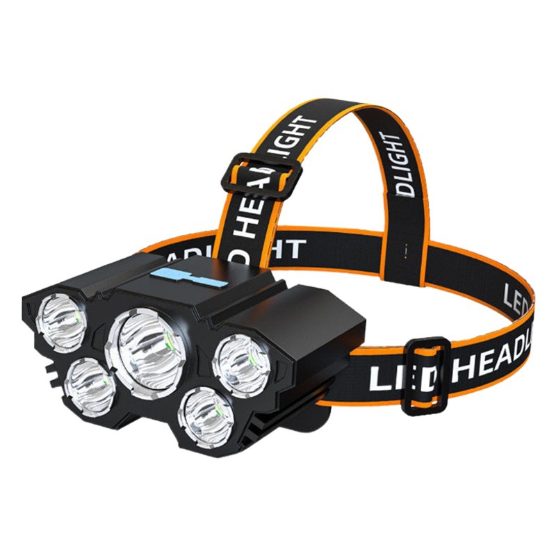Five-Head Headlight Strong Light Ultra-Bright Rechargeable Fishing Light Long-Range Ultra-Bright Head-Mounted Led Miner's Lamp Outdoor Flashlight