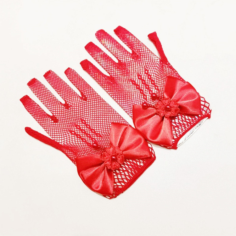 Picture of Bride Wedding Girl Gloves Lace Short Finger Gloves Children Wedding Decorative Dress Children Gloves Wholesale