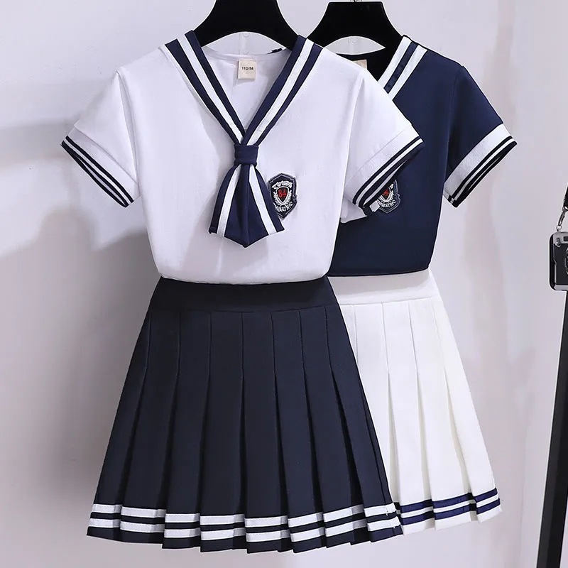 Girls' College Dress Summer New Style Children's Short-sleeved Children's Clothing Summer Two-piece Kindergarten School Uniform