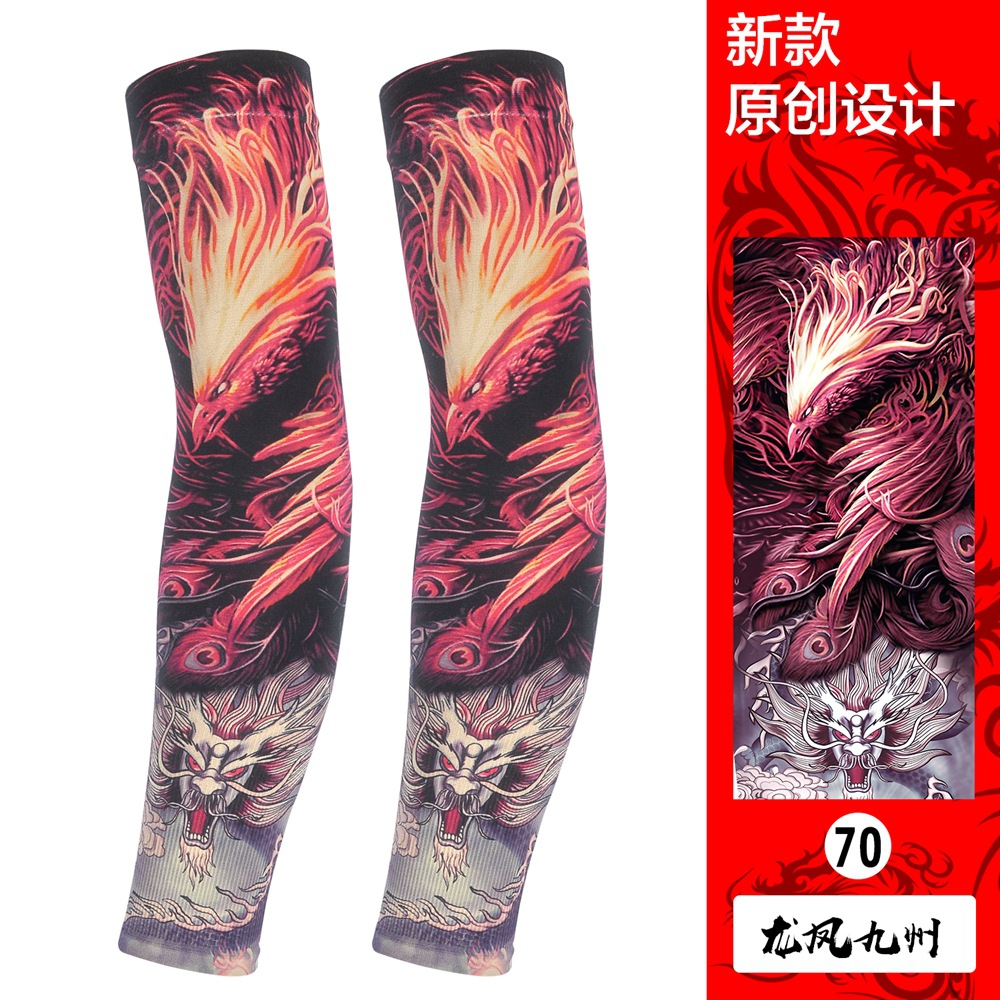 Picture of Ice Silk Tattoo Sleeve Men's Outdoor Driving Sunscreen Sleeve Women's Riding Arm Arm Sleeve Trendy Men's Flower Arm Sleeve