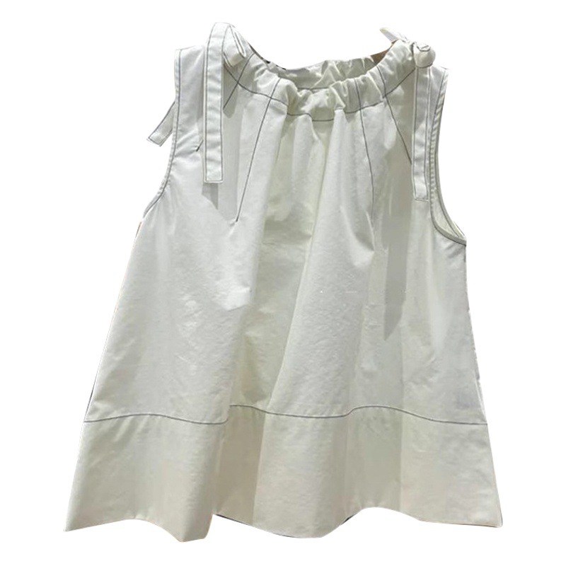 Juejuezi Version ~ 2025 Summer Bow Tie Sleeveless Babydoll Loose Pure Color Age-Reducing Vest Top