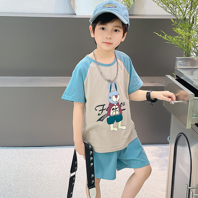 Korean-style Breathable Pure Cotton Short-sleeved Suit Children's Sweat-absorbent Thin Summer Clothes for Boys and Girls Home Clothes T-shirt Shorts for Baby