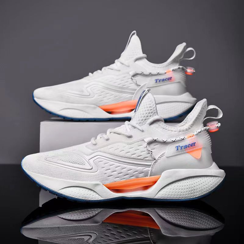 Cross-border Men's Shoes 2024 Spring and Summer New Flying Weaving Running Shoes Hollow Bottom Front Lace-up Trendy Shoes plus size Men's Casual Shoes