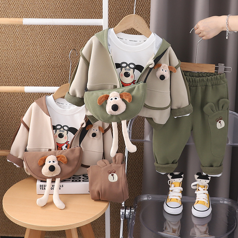 Foreign trade new baby spring and autumn clothes children's clothing three-dimensional dog head cardigan long sleeve three-piece trendy boys' spring suit