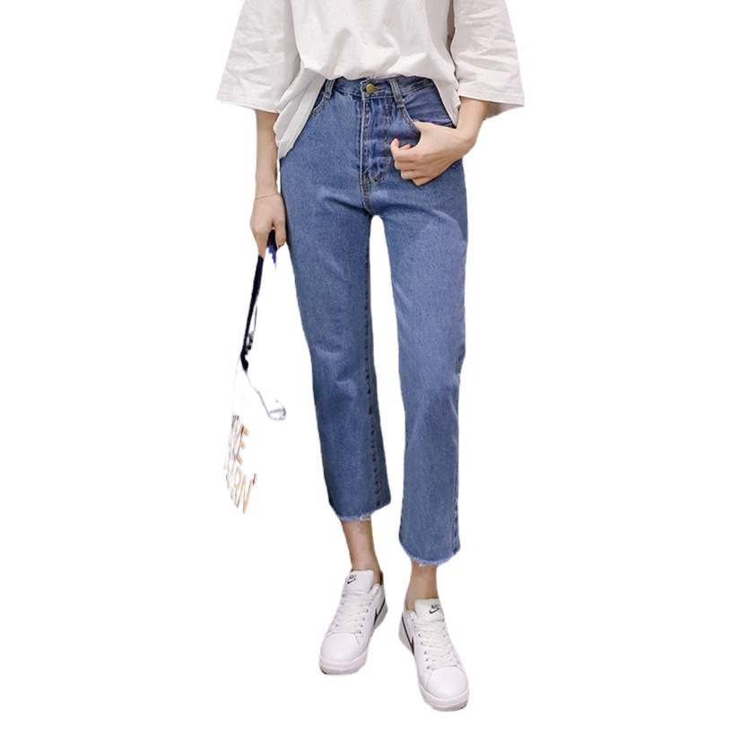 Wholesale Spring Korean Style New Korean Style High Waist Nine-Point Pants Bf Style Loose Jeans Women's Pants One Piece Drop Shipping