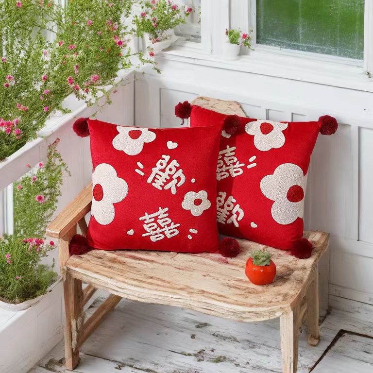 Picture of Wedding pillow a pair of festive red pressing bed pillow living room sofa wedding wedding pillow wedding wedding room decoration
