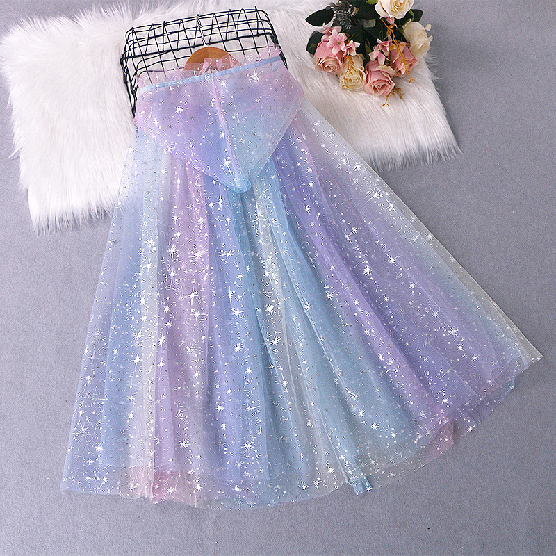 Frozen Cape Thin Children's Stylish Mesh Cloak Cosplay Costume Hooded for Going Out