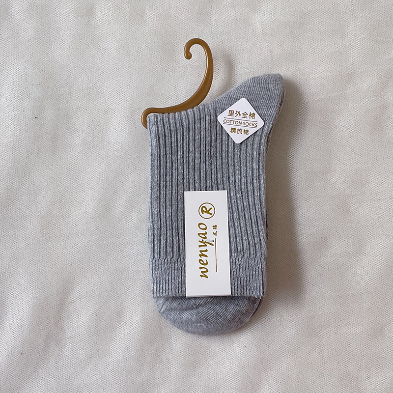 Picture of Women's Pure Cotton Socks for Autumn and Winter, Sweat-Absorbent and Odor-Resistant, Double-Needle Mid-Calf Socks, All-Cotton Women's Socks, Zhuji Socks, Pure Cotton Socks