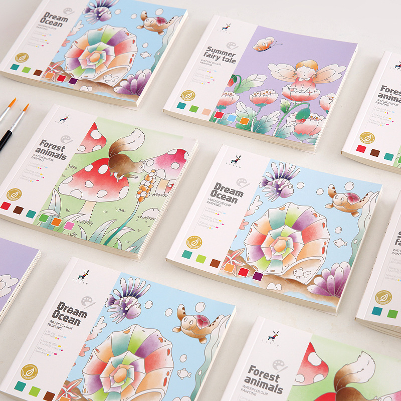 Picture of Creative Watercolor Coloring Book Gouache Graffiti Picture Book Cartoon Note Kidsren's Drawing Book Comes with Pigment Watercolor Drawing Paper