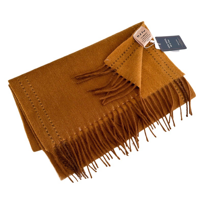 Autumn and Winter Thickened 100 Wool Double-Sided Solid Color Colorblock Tassel Thing Scarf for Men and Women Couple Student Small Shawl