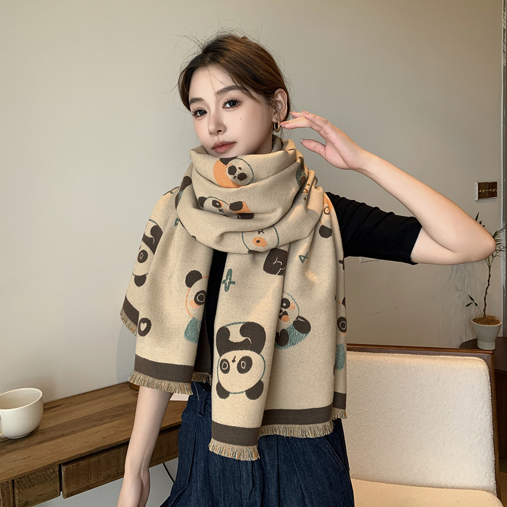 Picture of Cartoon Cute Cat Double-Sided Double-Wearing Imitation Cashmere Women's Winter Thickened Warm Neck Shawl Student Soft