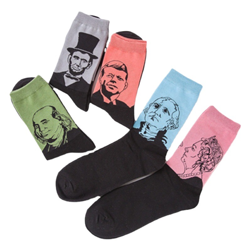 Spot fashion tide Socks Socks wholesale casual men's cotton socks figure head socks without clip