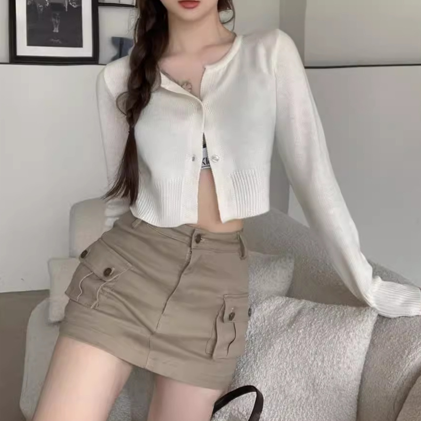 khaki Tooling Denim Skirt Women's American Style Retro High Waist A- Line Skirt Hot Girls Anti-walking Sheath Skirt Pants