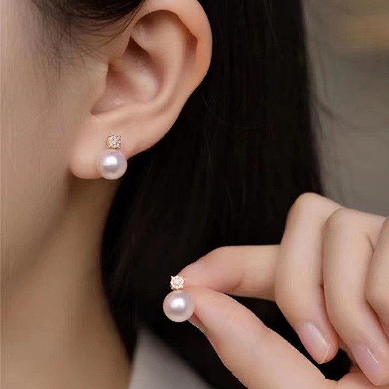 Princess Diana Natural Freshwater Pearl Earrings for Women French High-end Hepburn Style Diamond 925 Silver Pin Earrings