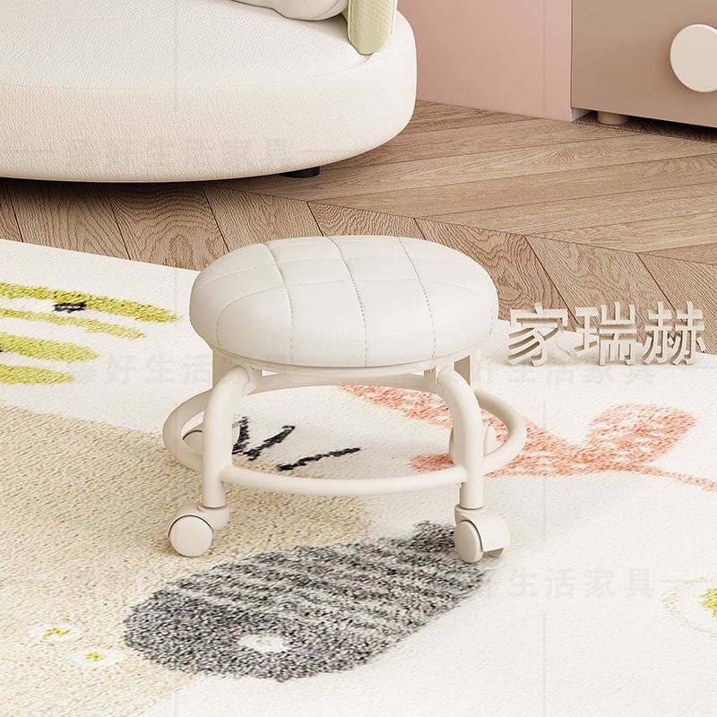 Picture of Spinner wheel small stool sedentary home modern simple mobile wheeled bench pulley low stool with baby round stool