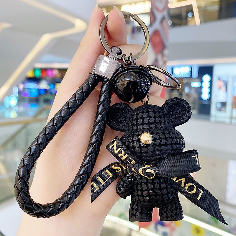 Picture of Cute Cartoon Wool Bear Keychain Women's Exquisite Couple Car Hanging Ornaments Ins Schoolbag Pendant Doll Doll