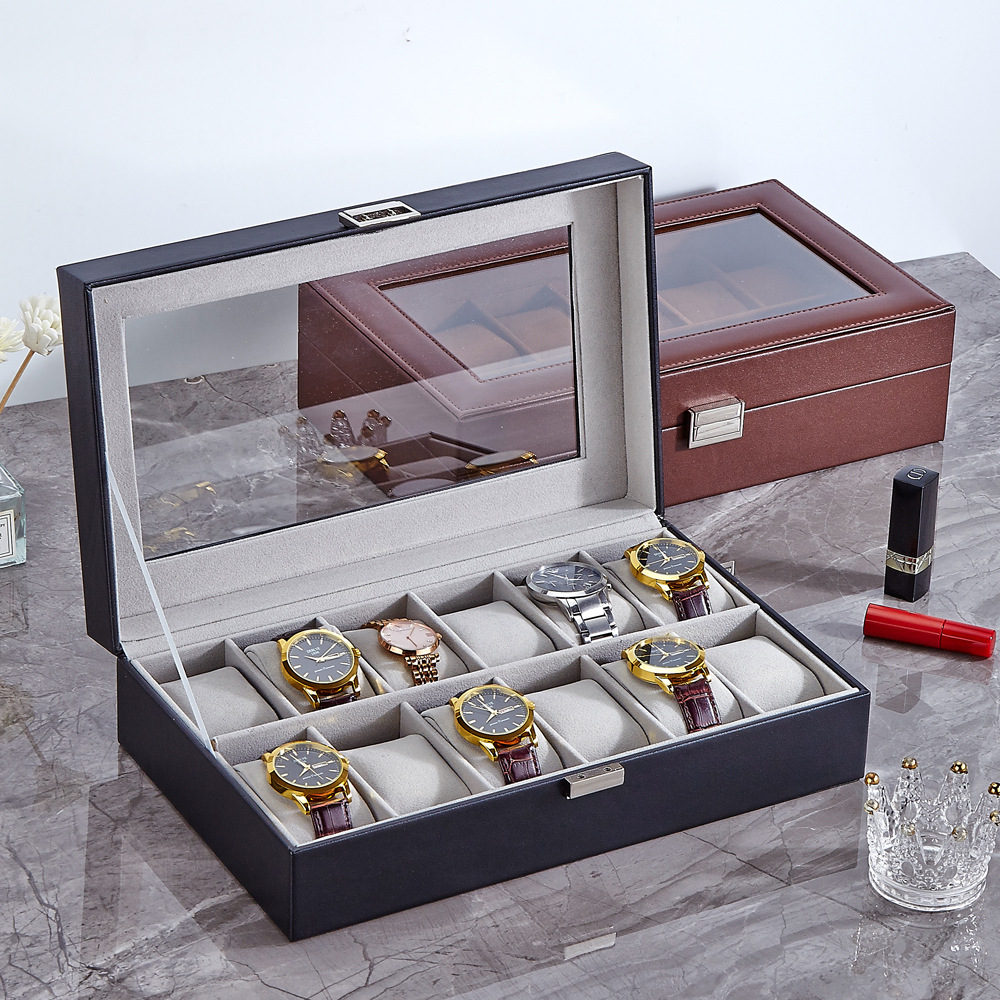Hot-Selling 12-Slot Watch Storage Box for Men's Watches, Transparent Leather Home Watch Case
