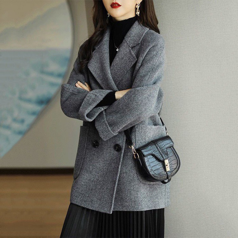 Picture of 2023 autumn and winter New Fashion Korean style casual slimming Western style all-match herringbone woolen overcoat fashionable coat