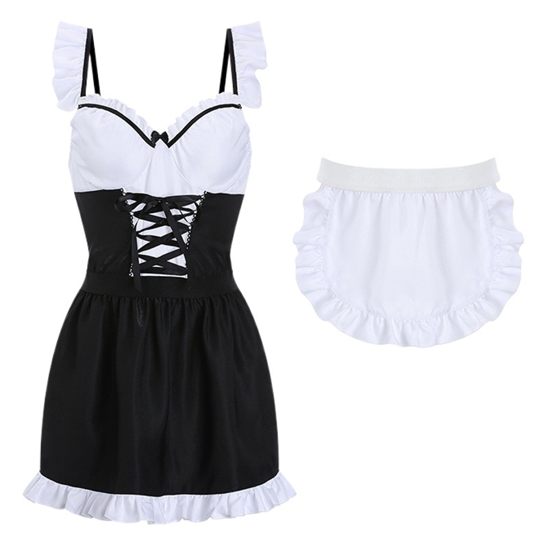 Guiruo Sex Lingerie Sexy Backless Temptation Super Short Bow Maid Costume Cosplay Uniform Suit 2292