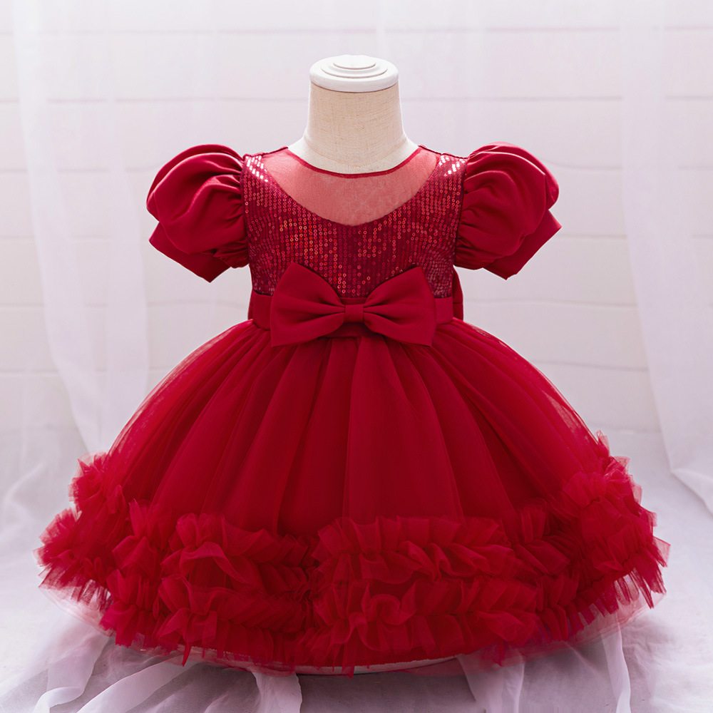 AliExpress Baby's Dress Baby's Birthday Party Wash Dress Puff Sleeve Bow Poncho Dress