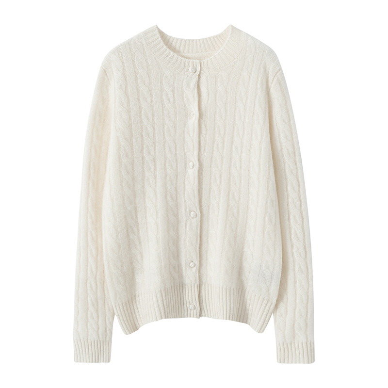 Picture of Cashmere Sweater Women's Knitted Cardigan Loose Round Neck Single-breasted Twisted Flower Outer Wear Autumn and Winter Twisted Flower Sweater Jacket