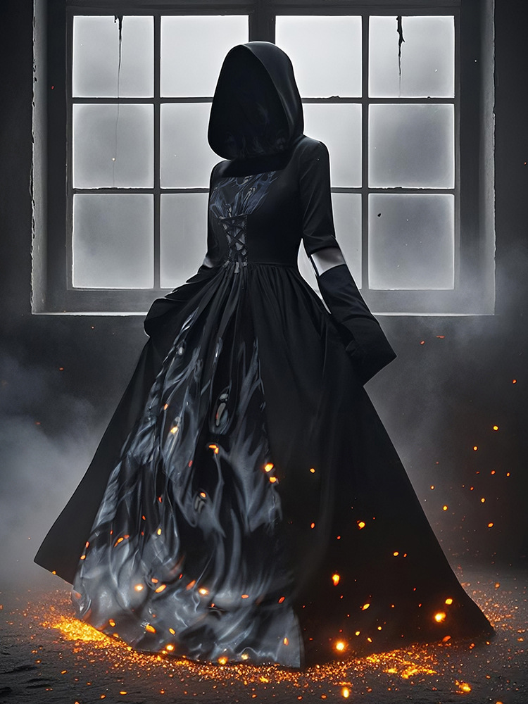2025 new Halloween witch dress, hooded skull witch mage cosplay stage performance costume