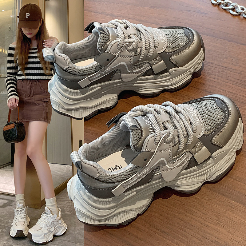 Thick-Soled Dad Shoes for Women Ins Trbottomy 2025 Spring and Autum New Fashion Versatile Mesh Breathable Sports Casual Shoes for Women