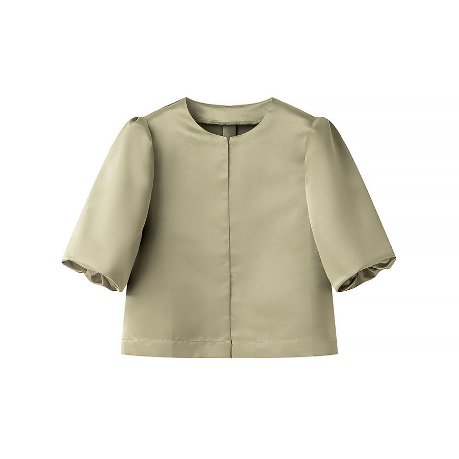 SAW AliExpress Independent Station Women's European and American Style Fashion Simple All-match Satin Puff Sleeve Loose Short Top