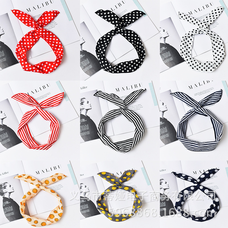 Picture of Korean Style Fresh Iron Wire Headband Cute Polka Dot Headband Printed Headband Foreign Trade Hot Selling Headband Headwear Cross-Border