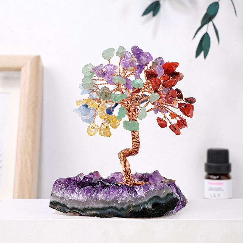 Picture of Natural Amethyst cluster fortune tree ornaments amethyst gravel Crystal raw stone tree home decoration crafts ornaments