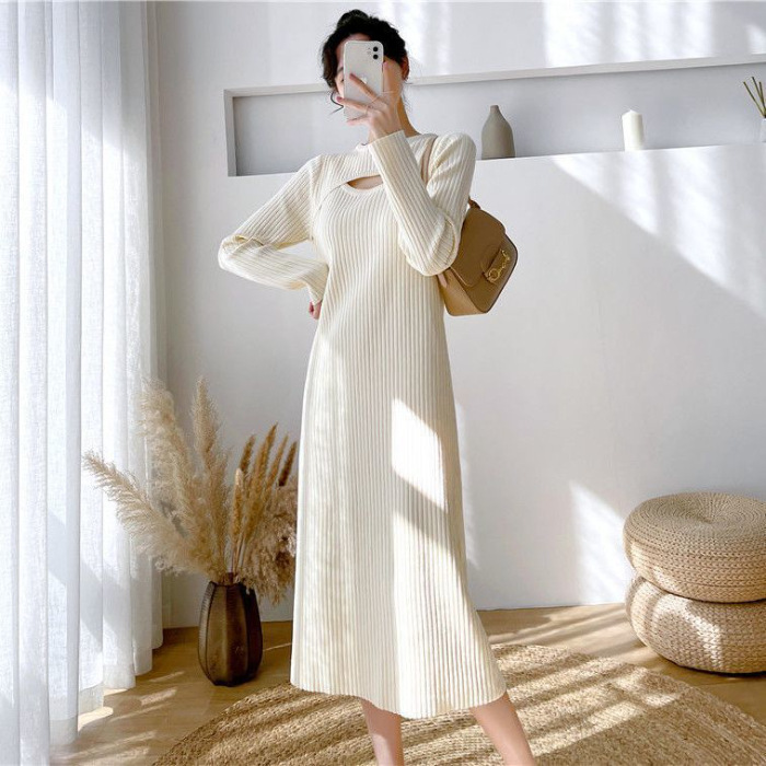 Picture of French style inner wear dress women's autumn and winter 2023 new style with overcoat mid-length over-the-knee hollow design bottoming dress