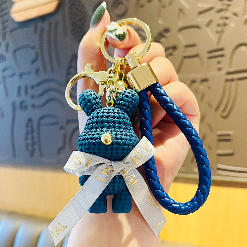 Picture of Cute Cartoon Wool Bear Keychain Women's Exquisite Couple Car Hanging Ornaments Ins Schoolbag Pendant Doll Doll