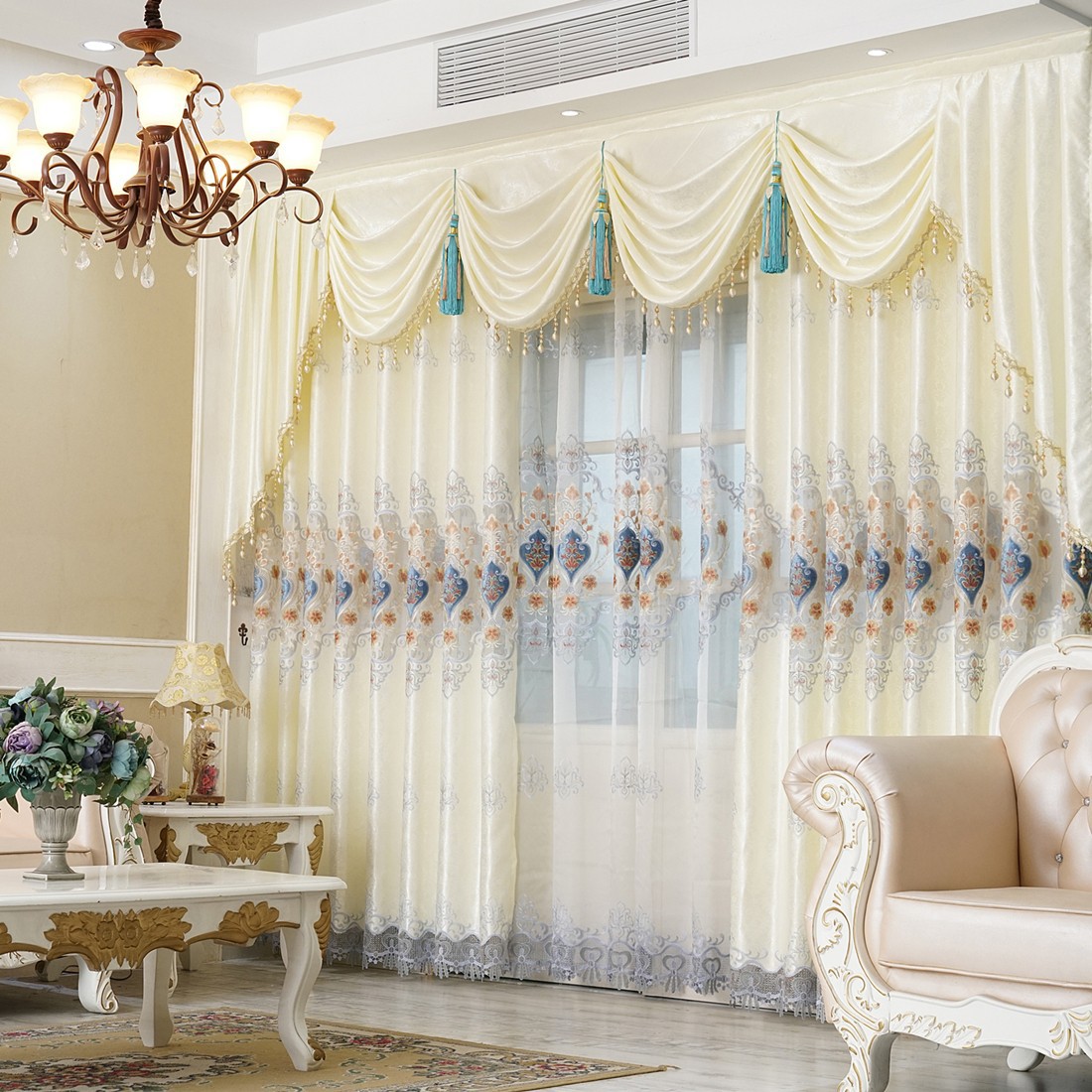 Picture of European-style high-end simple hollow water-soluble embroidered curtain yarn wholesale finished living room bedroom curtain balcony bay window