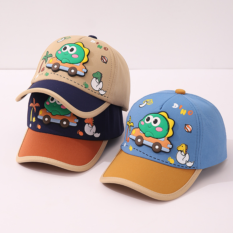Male Baby Cap Spring and Autumn Personality Children's Sunshade Hat Small Dinosaur Car Cute Cute Cute Baseball Cap for Boys and Girls
