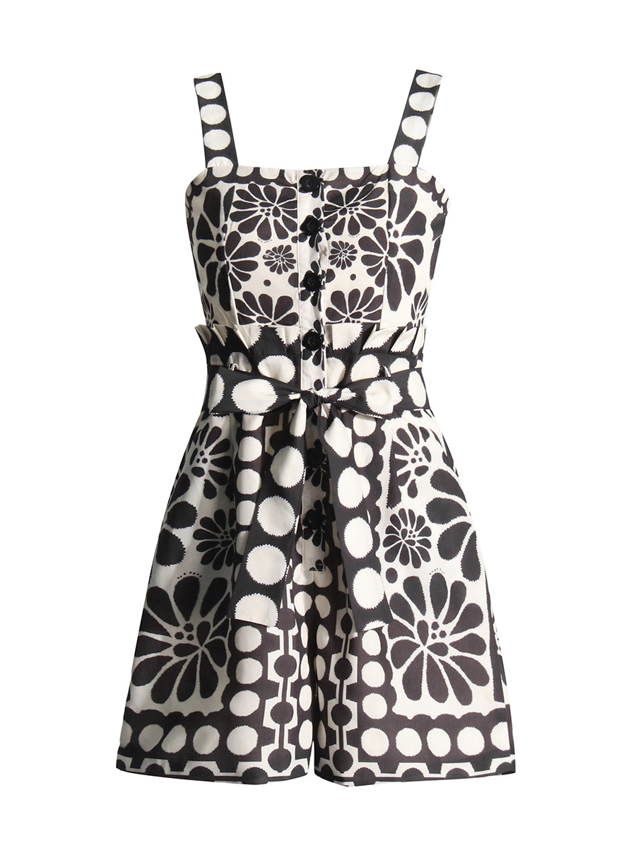 Picture of European and American Retro Casual Style 2025 Summer New Style Printed Sleeveless Button-Up Short Wide-Leg Jumpsuit for Women