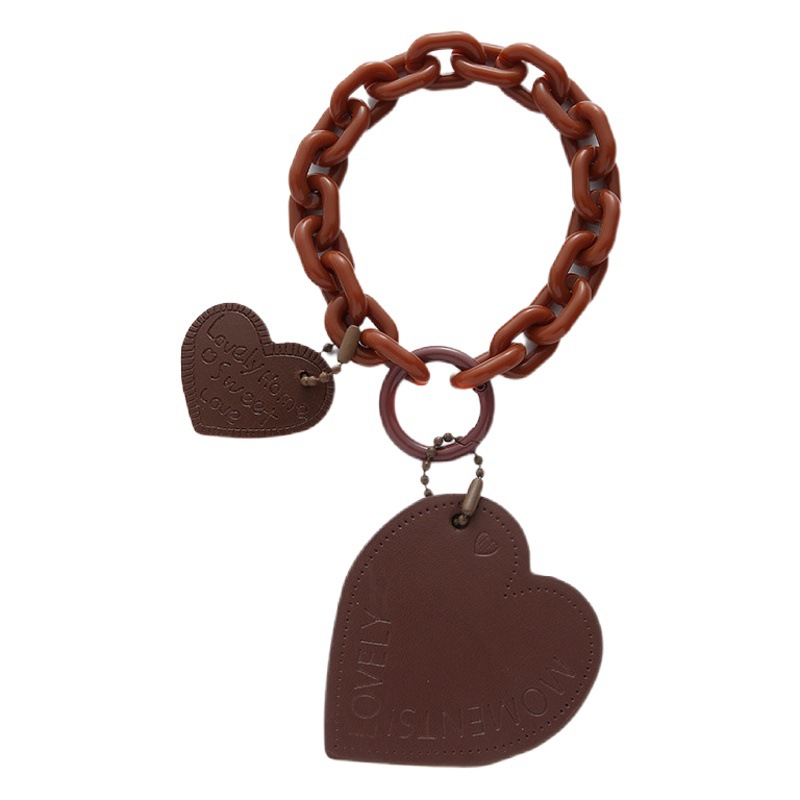 Acrylic Car Keychain Hanging Black Chain Love Leather ins Popular Cute Bag Pendant