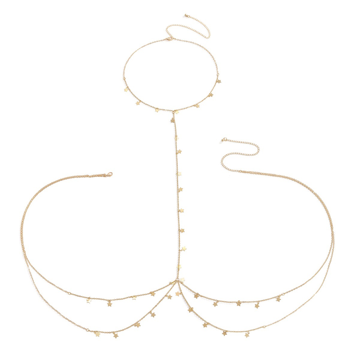 European and American Cross-border Jewelry Beach Bikini Metal Multi-layer Chest Chain Sexy Star Tassel Chain Body Chain for Women