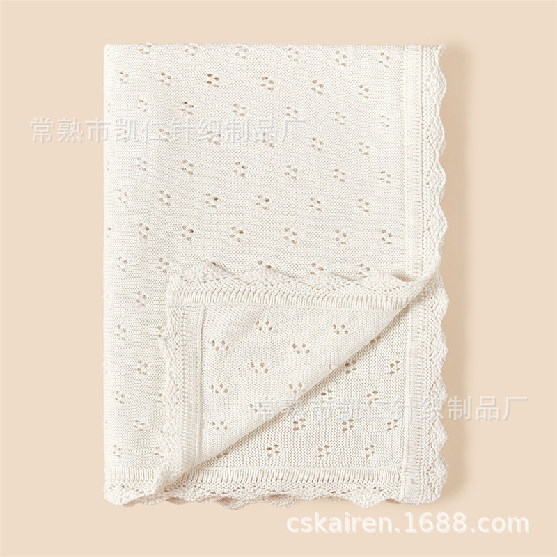 Picture of Small Lace Picking Hole Blanket Pure Cotton Nordic ins Style Baby Blanket All Seasons Universal Cotton Knitted Blanket Air-conditioning Blanket