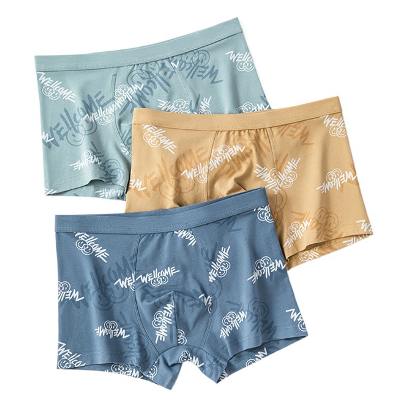 Men's Underwear Cotton Crotch Boxers Mid-Waist Breathable Printed Trendy Teenager Boys Four-Corner Shorts for Men