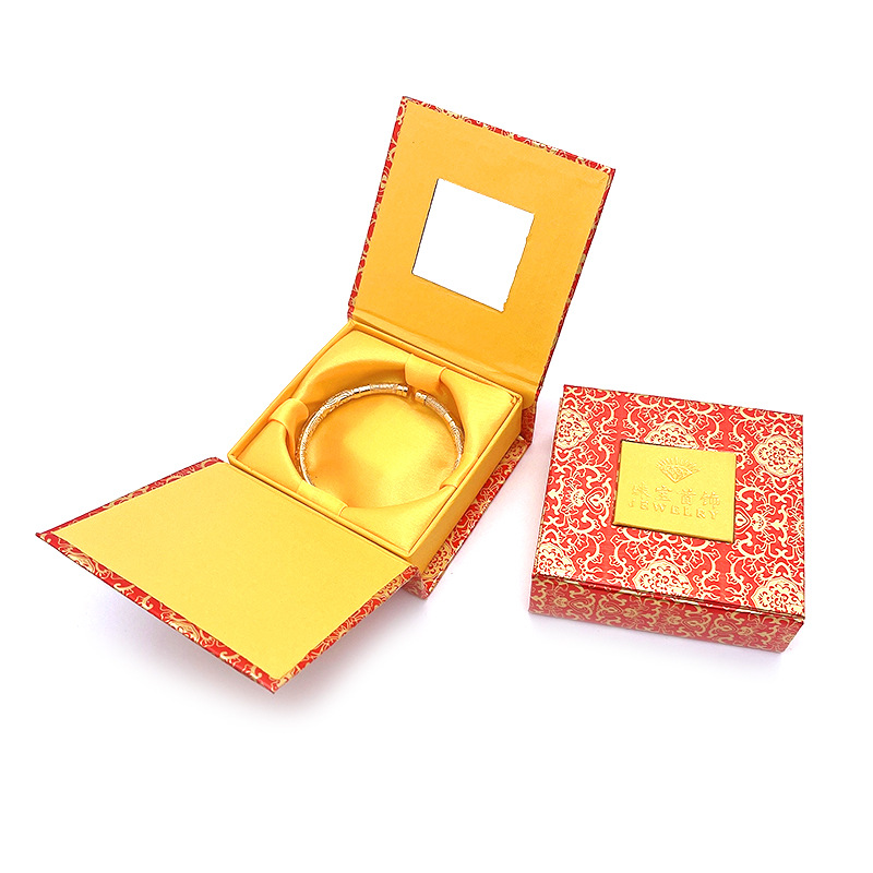 Open Window back jewelry box open window bracelet box gold flower printing bracelet carton jewelry storage box gold gift