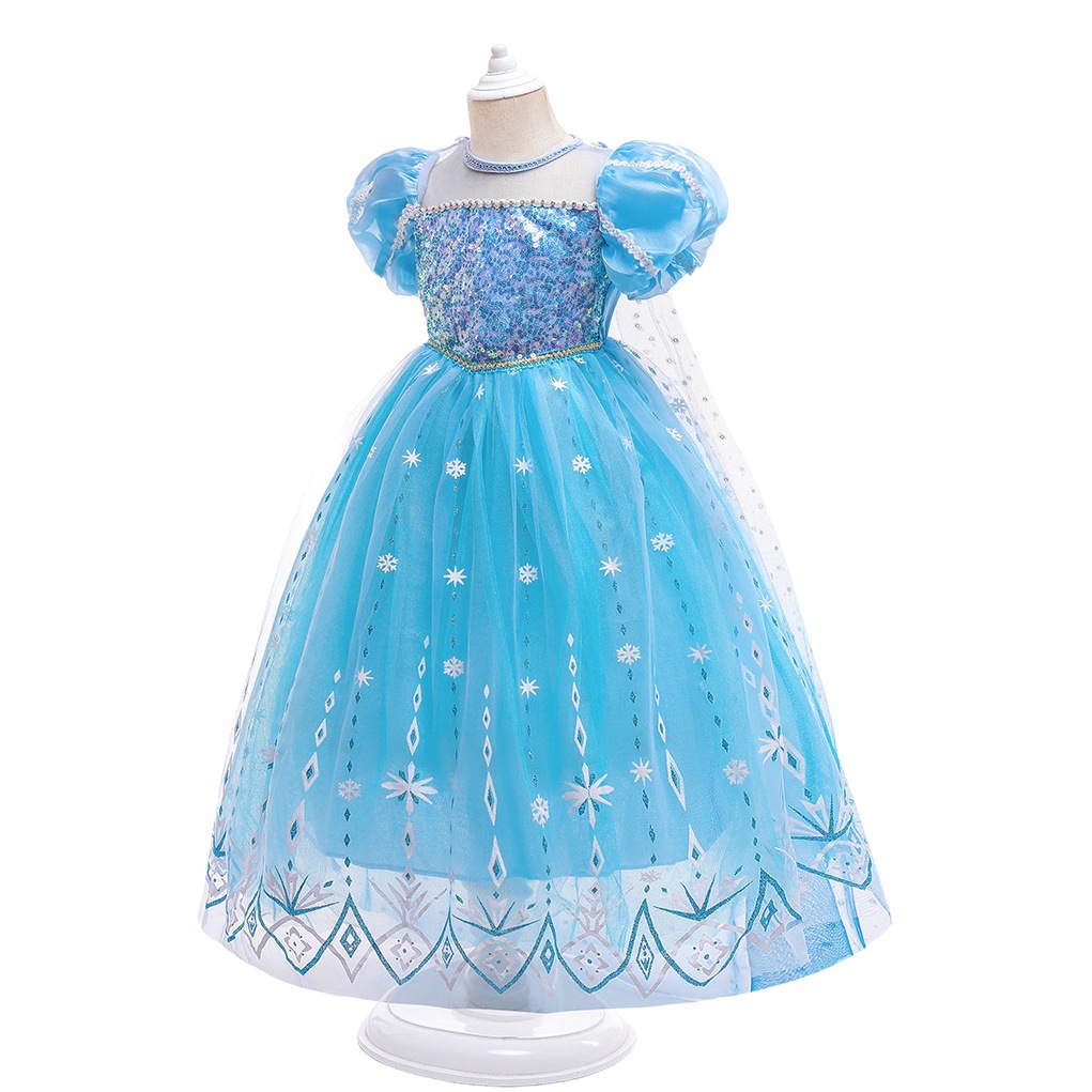 Ins Frozen Princess Dress Sequined Elsa Dress Girls Children's Day Performance Costume Puff Skirt Puff Sleeve Dress
