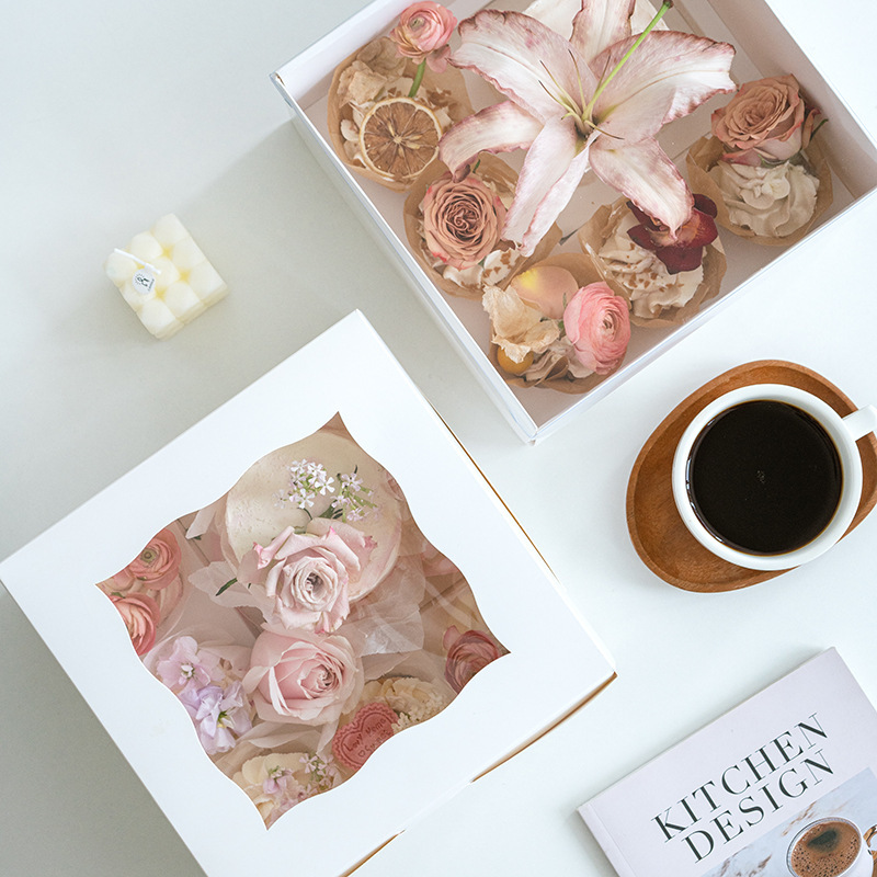Valentine's Day Flower Cake Dessert Packaging Box 5-grain Ma Fen Cupcake Portable West Point Packaging Box
