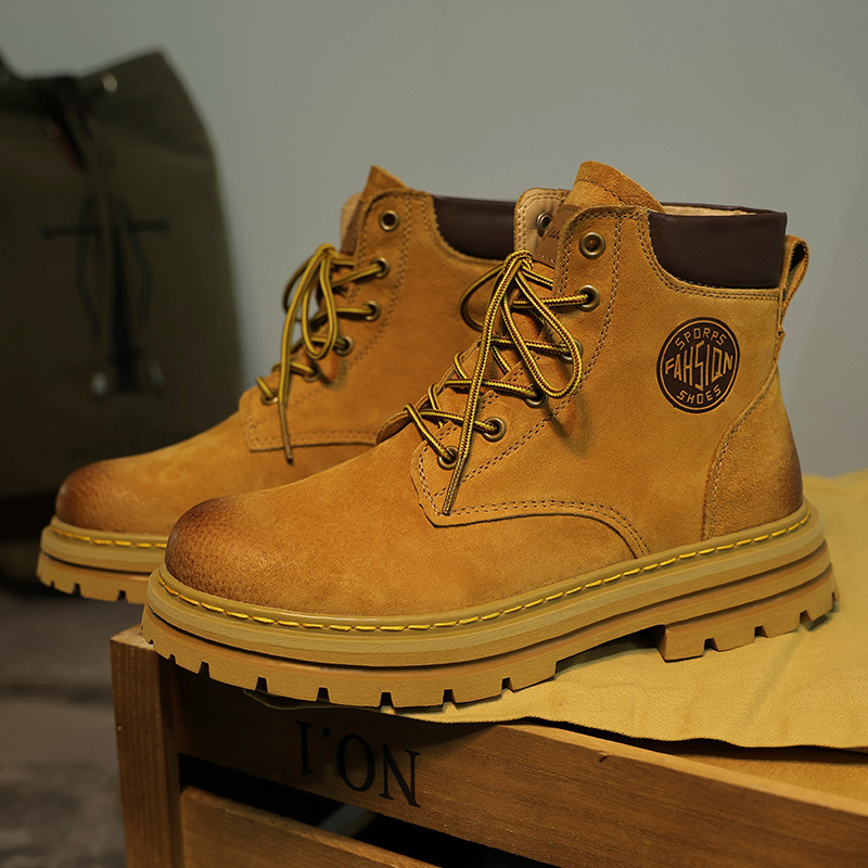 Martin Boots Couple Style Classic Popular Yellow Boots Women's Genuine Leather High-Top Thick-Soled Height-Increasing Casual Versatile Men's Boots